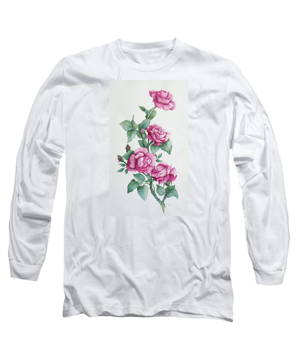 Print Long Sleeve T-Shirt featuring the painting Grandma Helen's Roses by Katherine Young-Beck