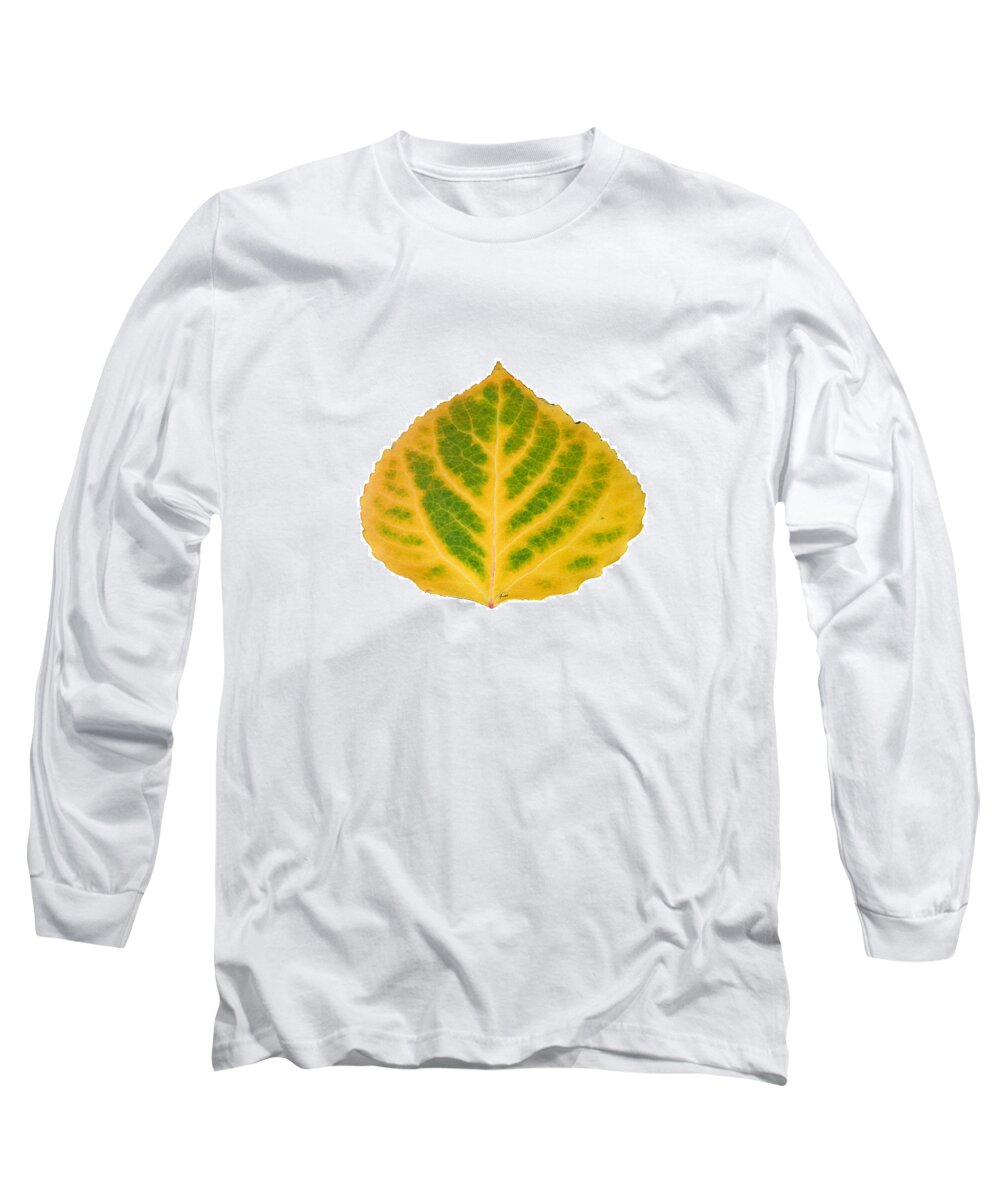 Aspen Leaf Long Sleeve T-Shirt featuring the digital art Green and Yellow Aspen Leaf 2 by Agustin Goba