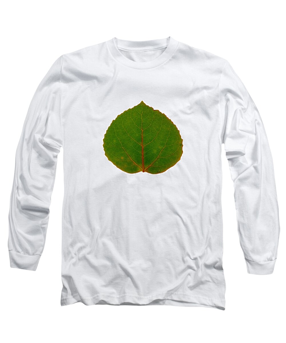 Aspen Leaf Long Sleeve T-Shirt featuring the digital art Green Aspen Leaf 7 by Agustin Goba