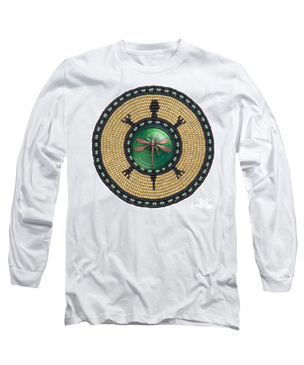 Dragonfly Long Sleeve T-Shirt featuring the mixed media Green Jewel Dragonfly Turtle by Douglas Limon