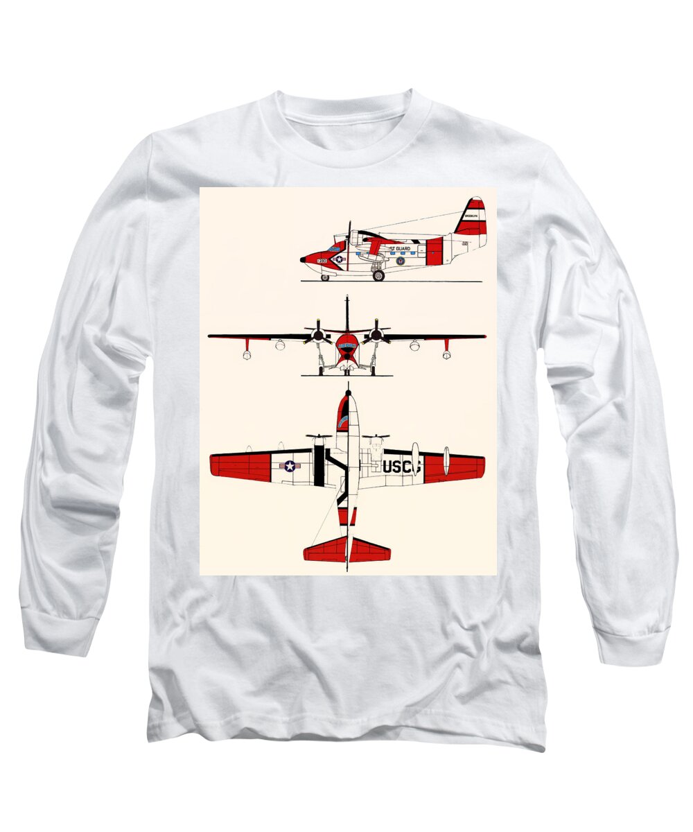 Drawing Long Sleeve T-Shirt featuring the drawing Grumman HU-16E Albatross by Mountain Dreams