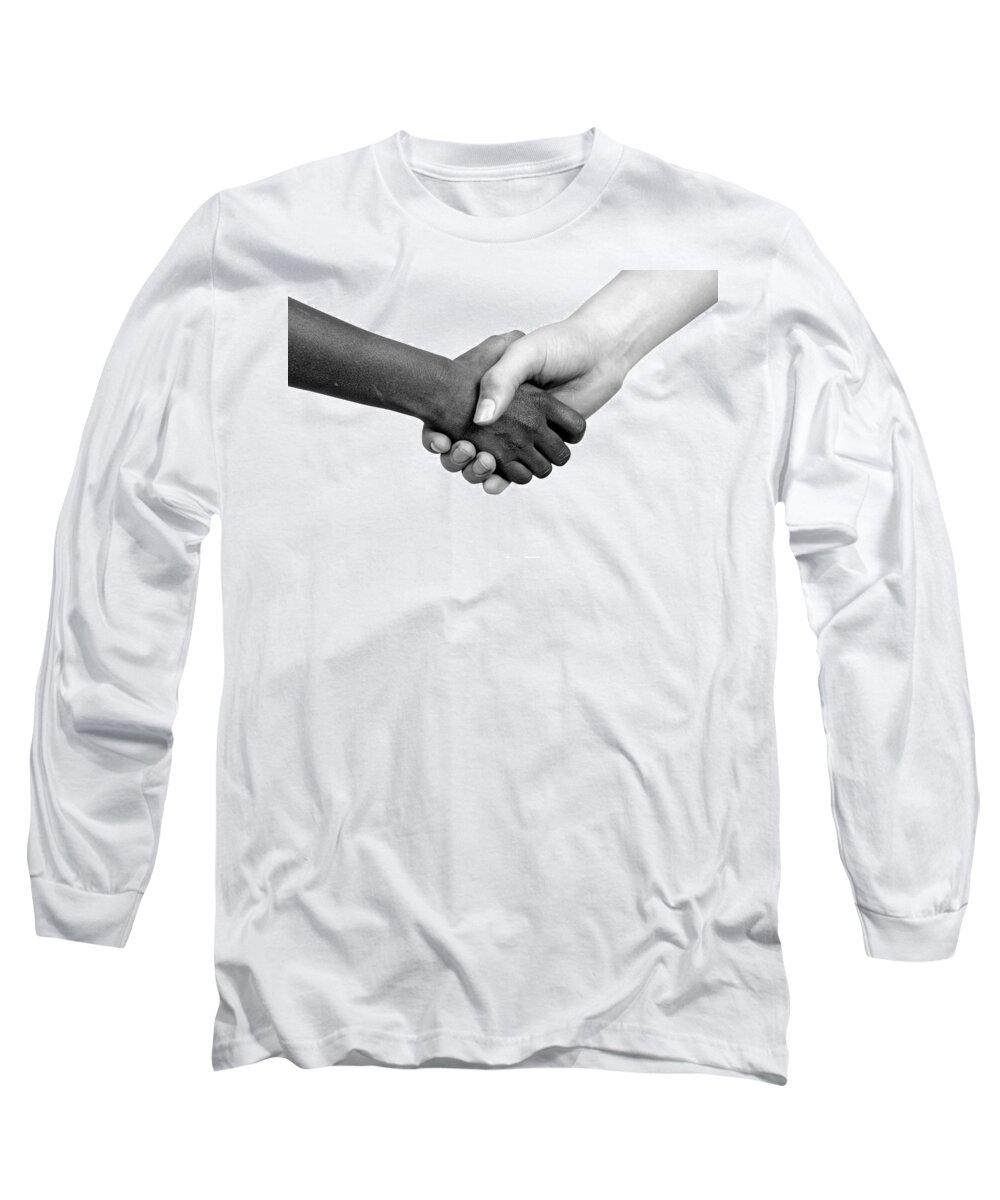 Black Long Sleeve T-Shirt featuring the photograph Handshake Black and White by Chevy Fleet