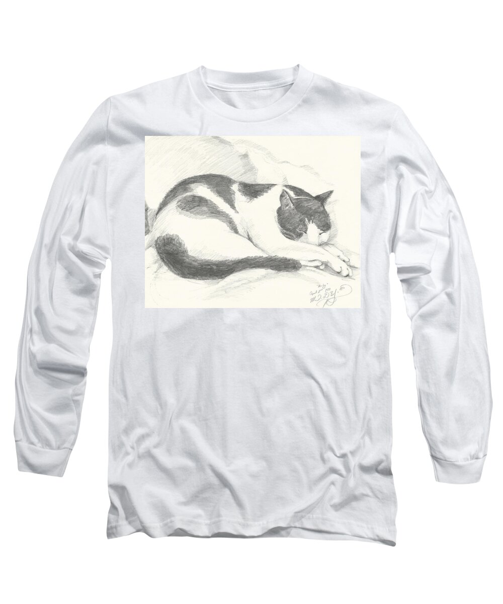 Cat Long Sleeve T-Shirt featuring the drawing Harley by Melinda Dare Benfield