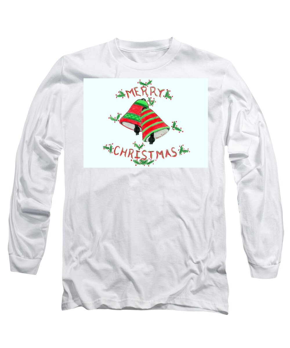 Merry Christmas Long Sleeve T-Shirt featuring the drawing Merry Christmas by Susan Turner Soulis