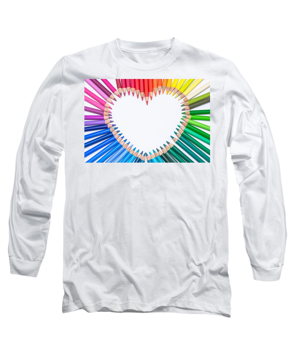 Heart Long Sleeve T-Shirt featuring the photograph Heart Of Colorful Crayons by Andreas Berthold