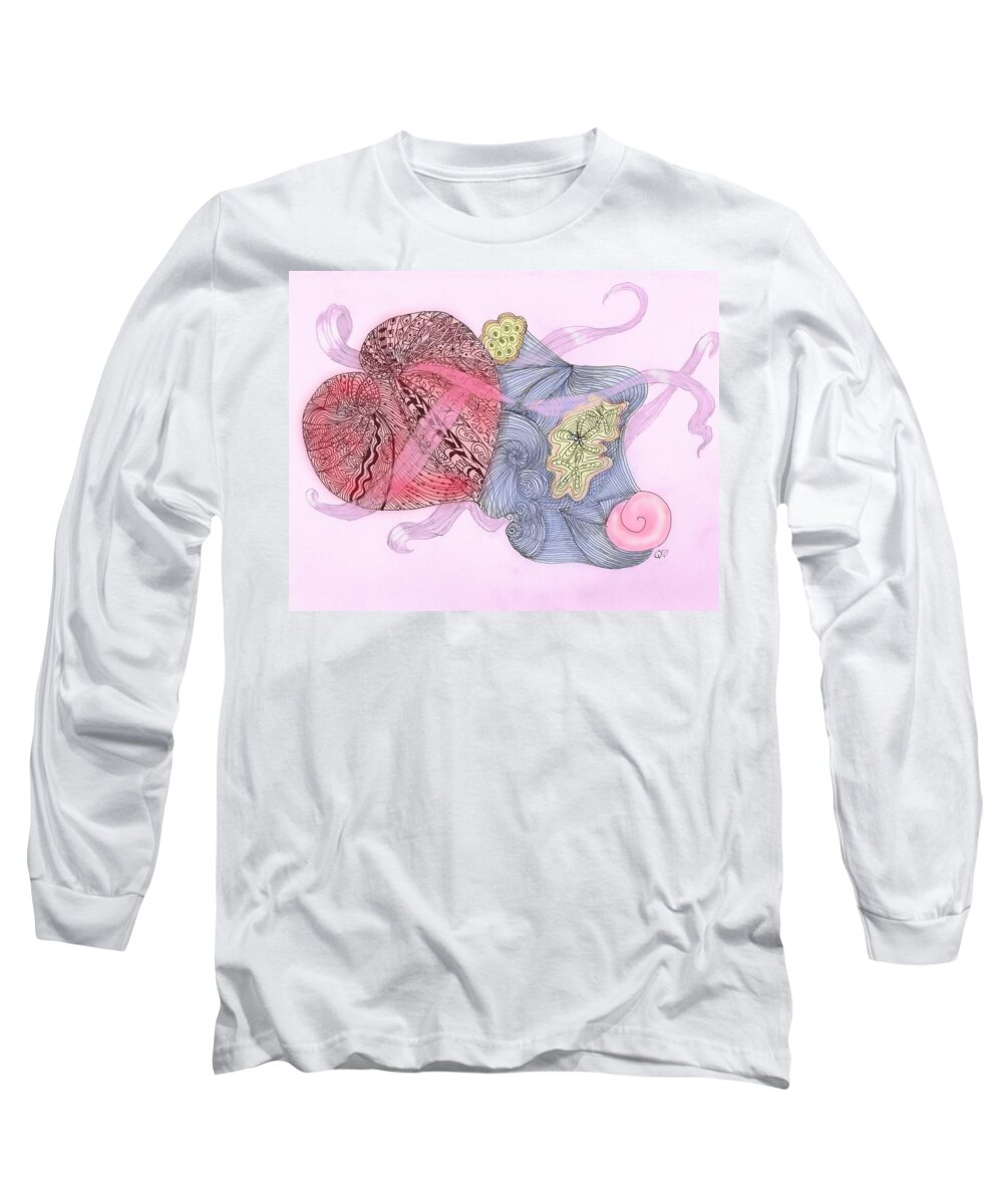 Zentangle Long Sleeve T-Shirt featuring the drawing Heart Reaching Out by Quwatha Valentine