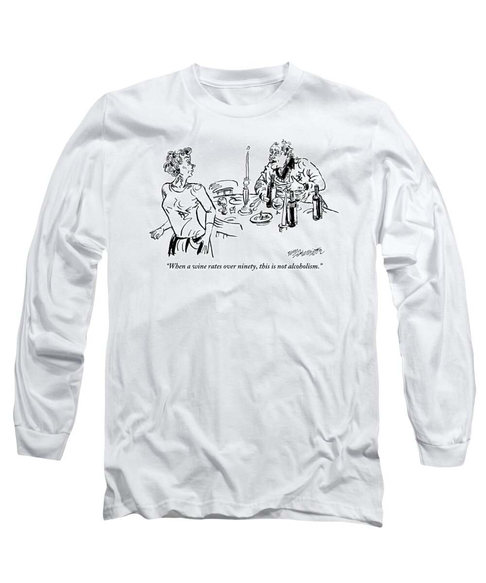 Wine Long Sleeve T-Shirt featuring the drawing Heavy-drinking Man Speaks To Woman Who Is Walking by William Hamilton