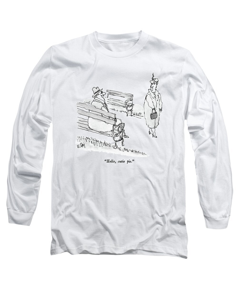 

 Old Man On Park Bench To Woman. 
Men Long Sleeve T-Shirt featuring the drawing Hello, Cutie Pie by William Steig