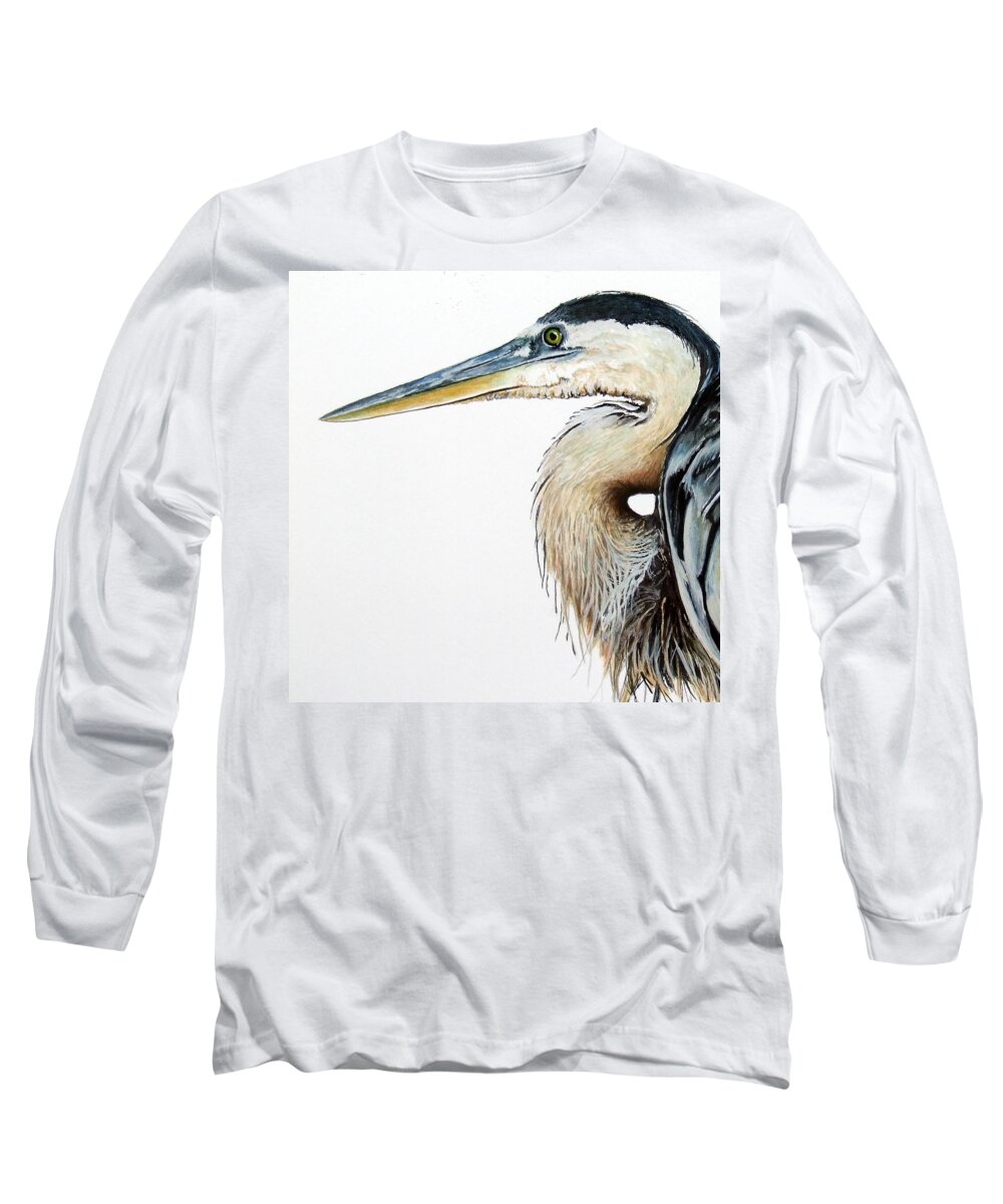 Heron Long Sleeve T-Shirt featuring the painting Heron Study Square Format by Greg and Linda Halom