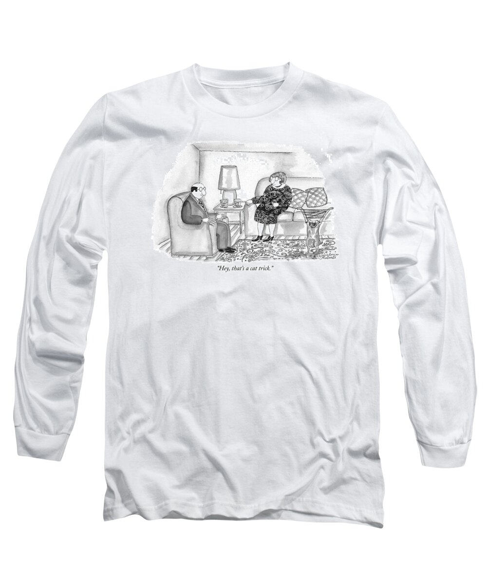Cats Long Sleeve T-Shirt featuring the drawing Hey, That's A Cat Trick by Victoria Roberts
