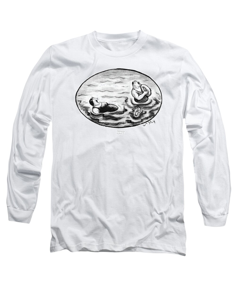 105738 Wst William Steig Long Sleeve T-Shirt featuring the drawing Hoiman I Float by William Steig