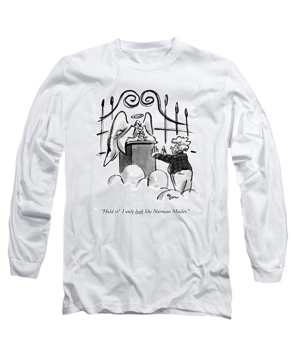 Death Long Sleeve T-Shirt featuring the drawing Hold It! I Only Look Like Norman Mailer by Lee Lorenz