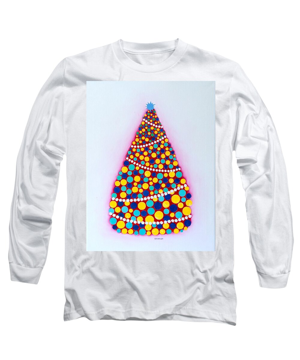 Christmas Tree Long Sleeve T-Shirt featuring the painting Holiday Tree #3 by Thomas Gronowski