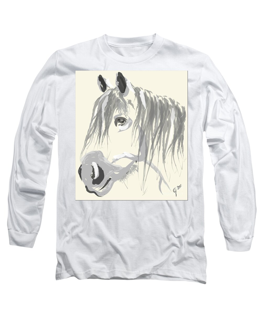 Big Horse Long Sleeve T-Shirt featuring the painting Horse- Big Jack by Go Van Kampen