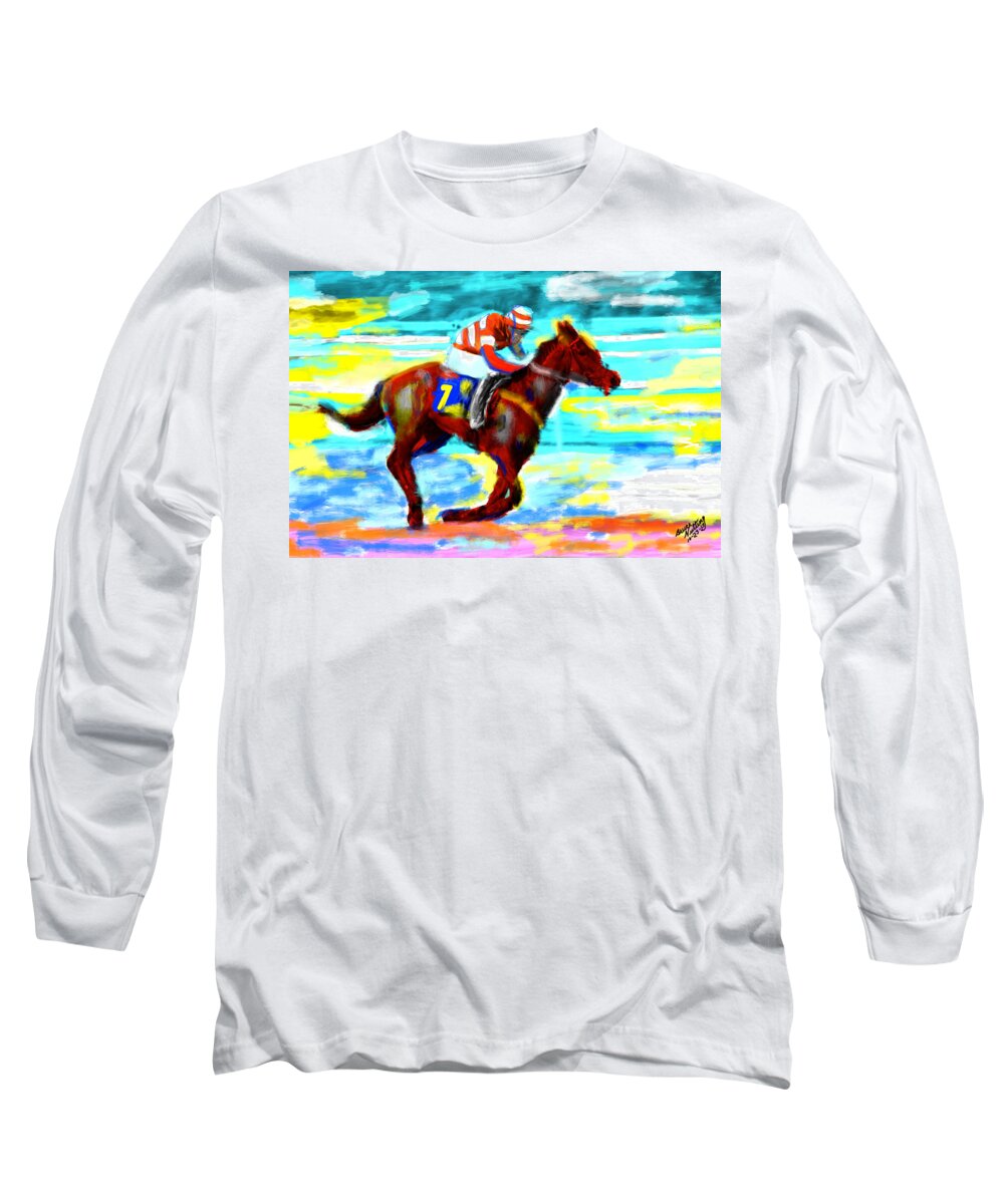 Horse Long Sleeve T-Shirt featuring the painting Horse Race by Bruce Nutting