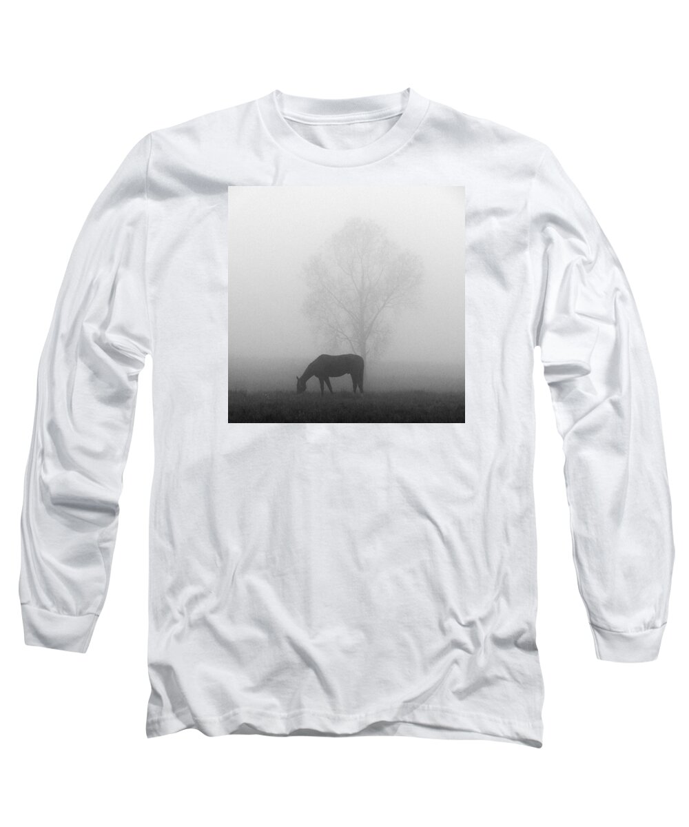 Finland Long Sleeve T-Shirt featuring the photograph Horses of the Fall bw by Jouko Lehto