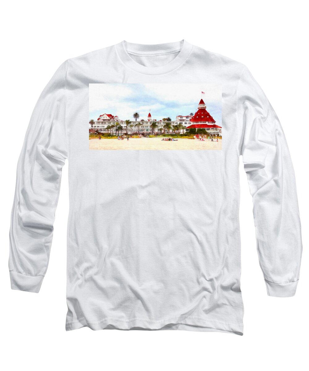 Coronado Long Sleeve T-Shirt featuring the photograph Hotel Del Coronado In Coronado California 5D24255wcstyle long by Wingsdomain Art and Photography