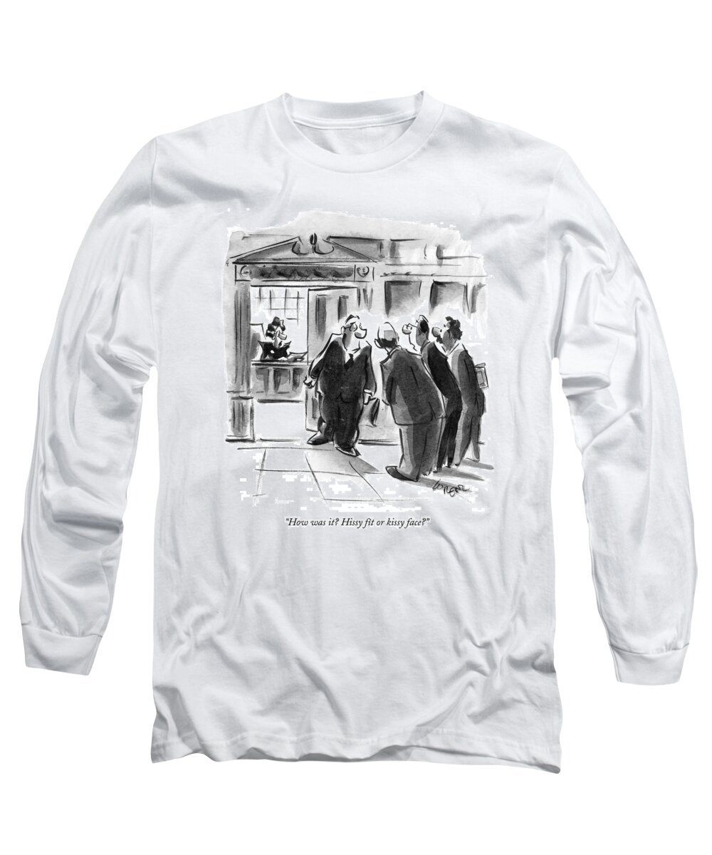 Executives Long Sleeve T-Shirt featuring the drawing How Was It? Hissy Fit Or Kissy Face? by Lee Lorenz