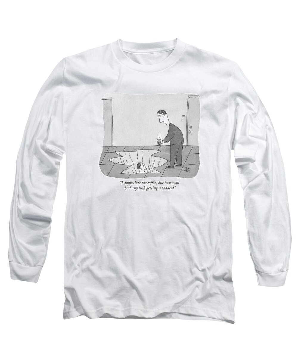 Ladder Long Sleeve T-Shirt featuring the drawing I Appreciate The Coffee by Peter C. Vey