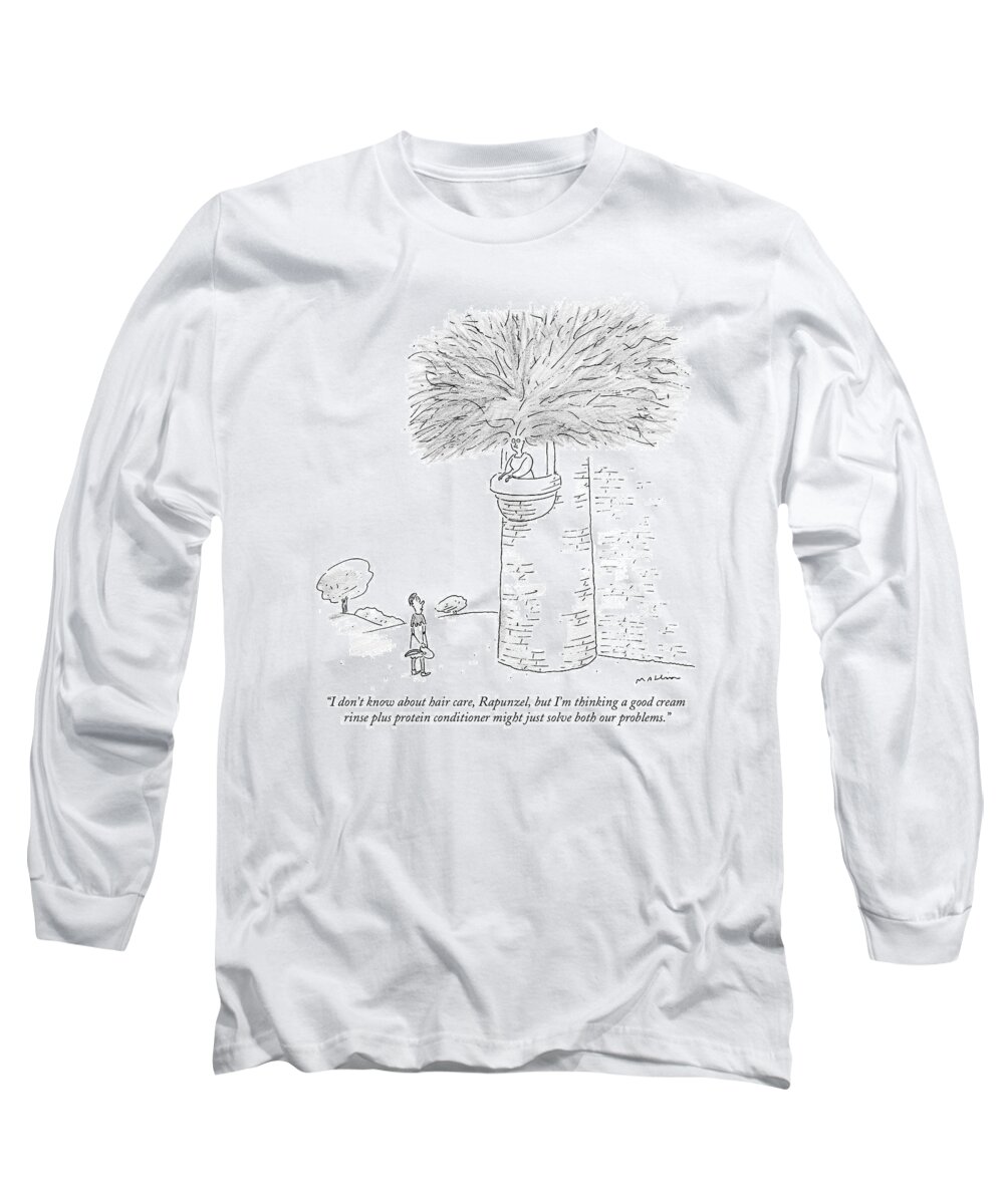 Rapunzel Long Sleeve T-Shirt featuring the drawing ?i Don?t Know About Hair Care by Michael Maslin