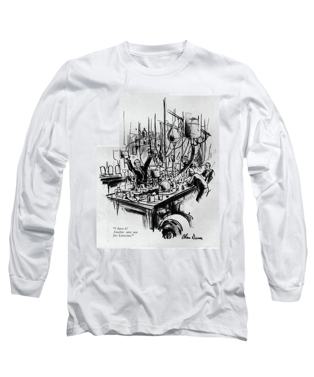 102958 Adu Alan Dunn Long Sleeve T-Shirt featuring the drawing Another New Use For Listerine by Alan Dunn