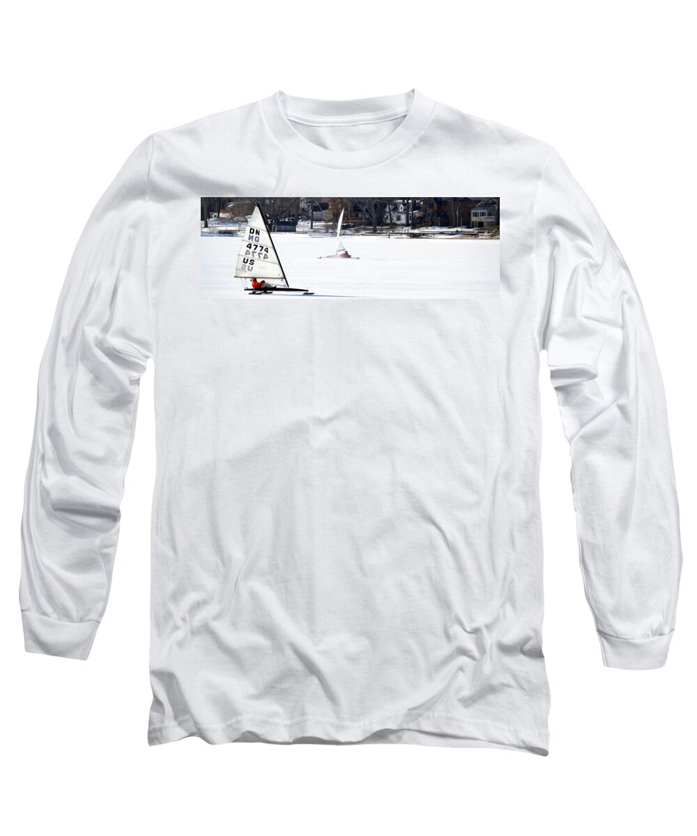Ice Sailing Long Sleeve T-Shirt featuring the photograph Ice Yacht Race by Michelle Calkins