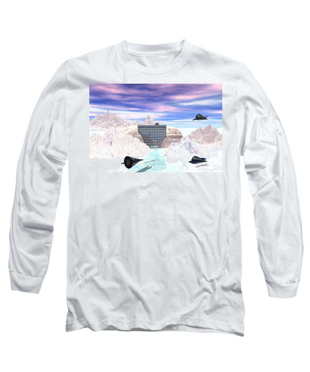 Scifi Long Sleeve T-Shirt featuring the digital art Iceland Hotel and Resort by Sarah McKoy