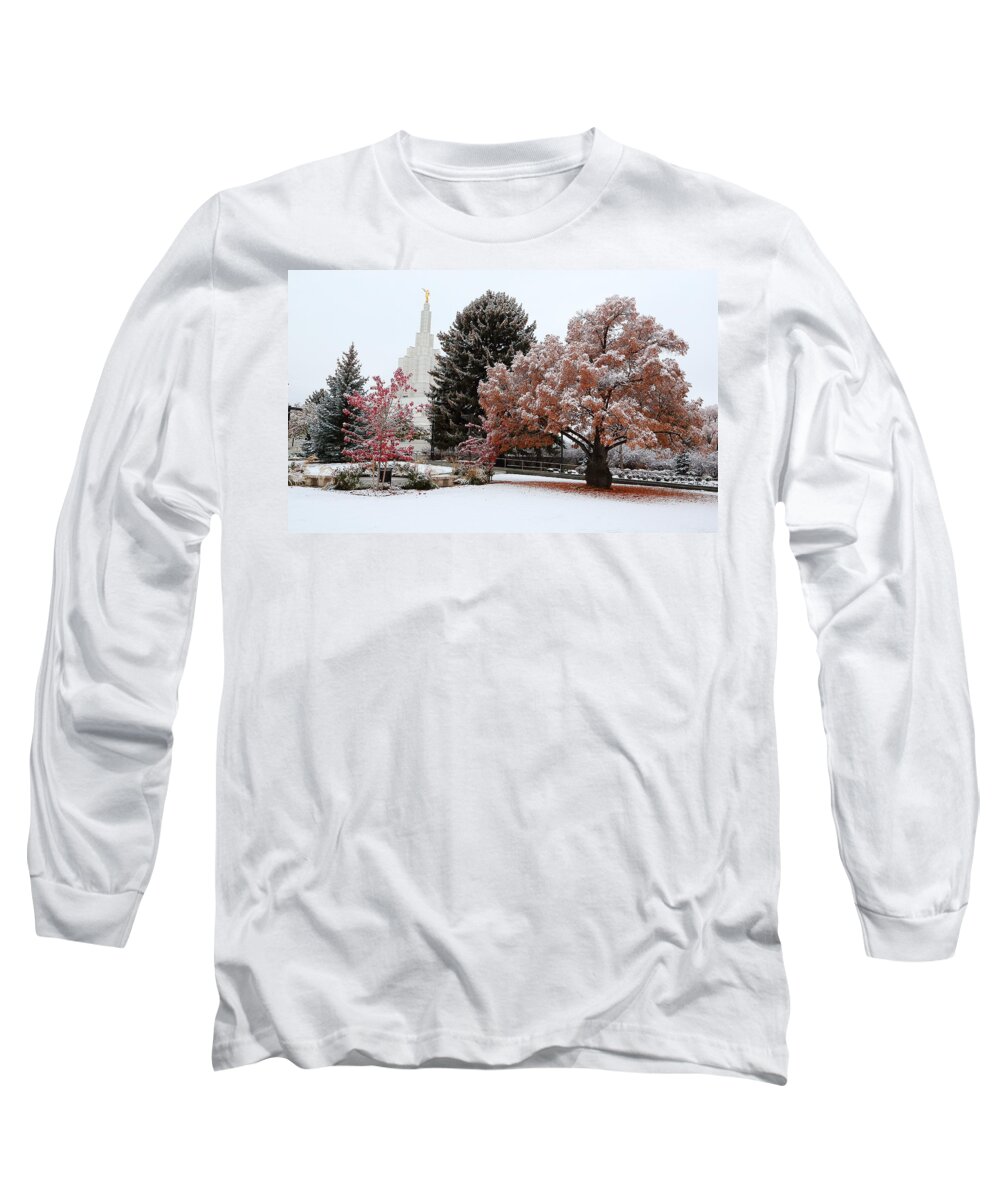 Idaho Falls Long Sleeve T-Shirt featuring the photograph Idaho Falls Temple Winter by David Andersen