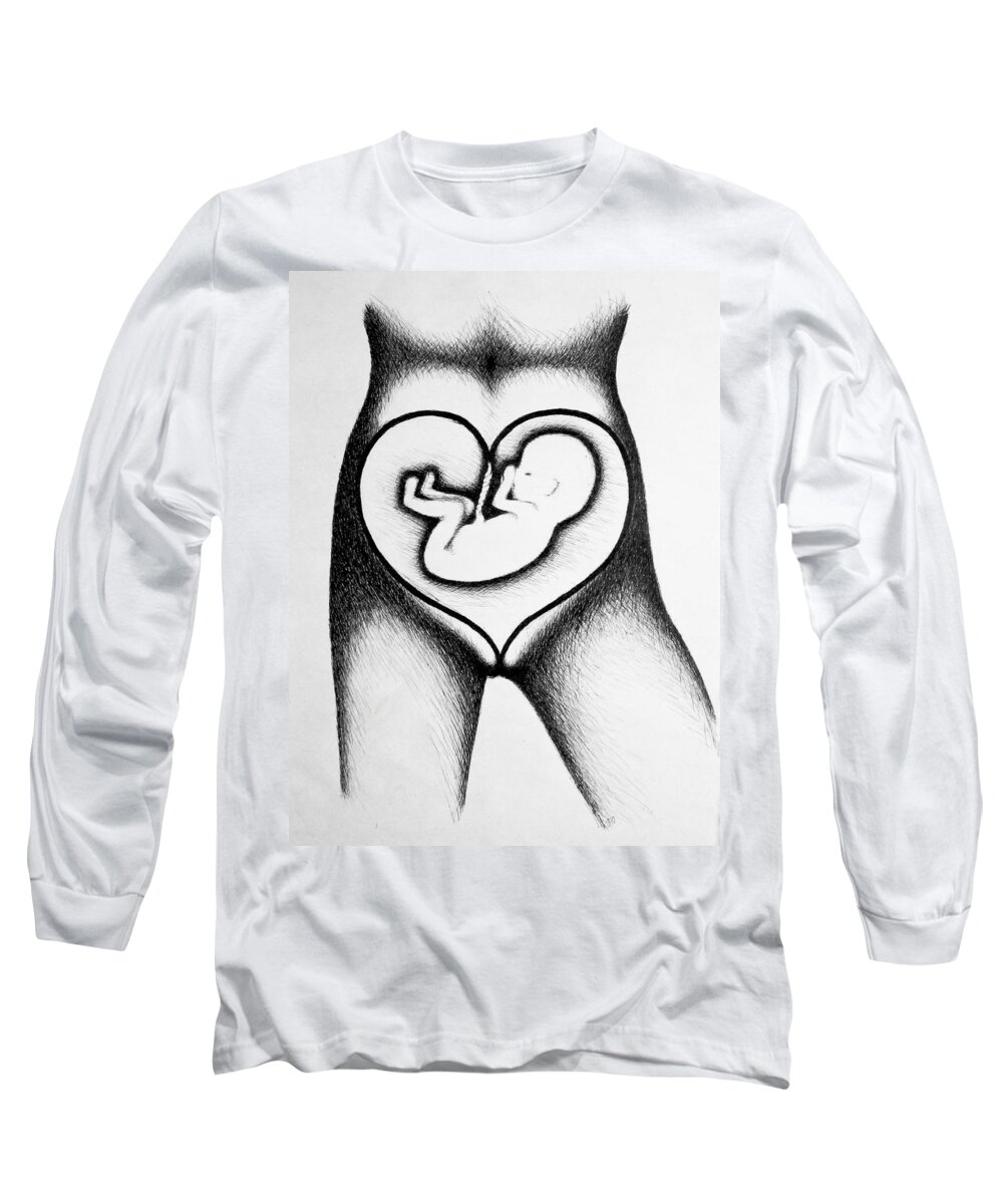 Pen Long Sleeve T-Shirt featuring the drawing Ignorant bliss by Ingrid Van Amsterdam