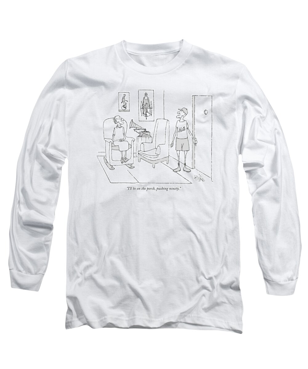 Men Long Sleeve T-Shirt featuring the drawing I'll Be On The Porch by George Price