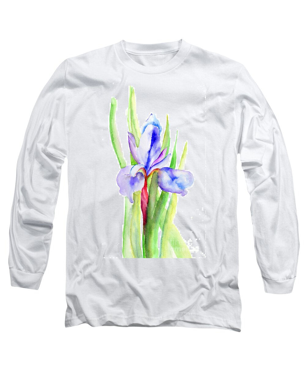 Backdrop Long Sleeve T-Shirt featuring the painting Iris flowers by Regina Jershova