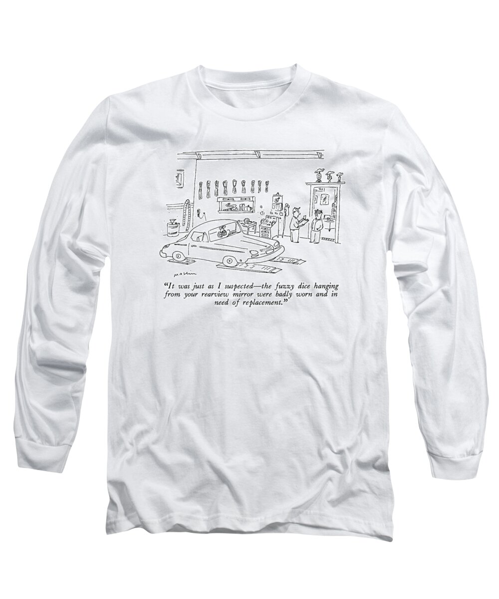 Auto Long Sleeve T-Shirt featuring the drawing It Was Just As I Suspected - The Fuzzy Dice by Michael Maslin