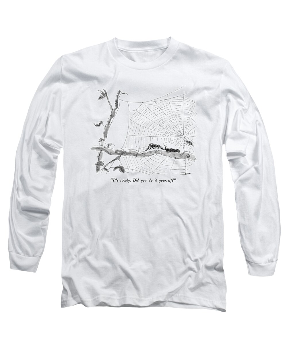 Animals Long Sleeve T-Shirt featuring the drawing It's Lovely. Did You Do It Yourself? by James Stevenson