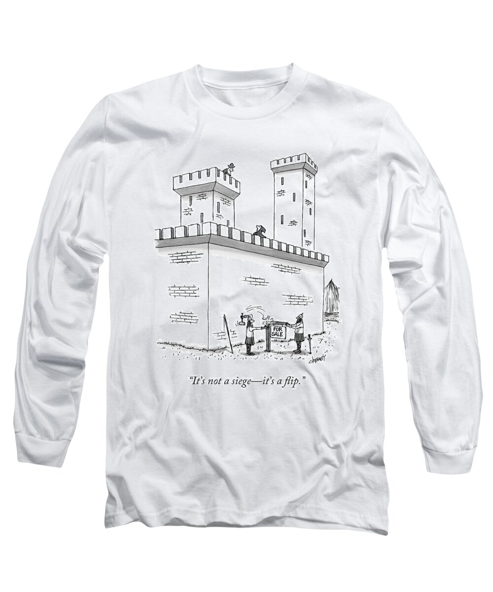 King Long Sleeve T-Shirt featuring the drawing It's Not A Siege - It's A Flip by Tom Cheney