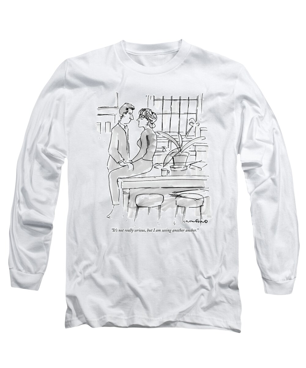 Television - News Long Sleeve T-Shirt featuring the drawing It's Not Really Serious by Michael Crawford
