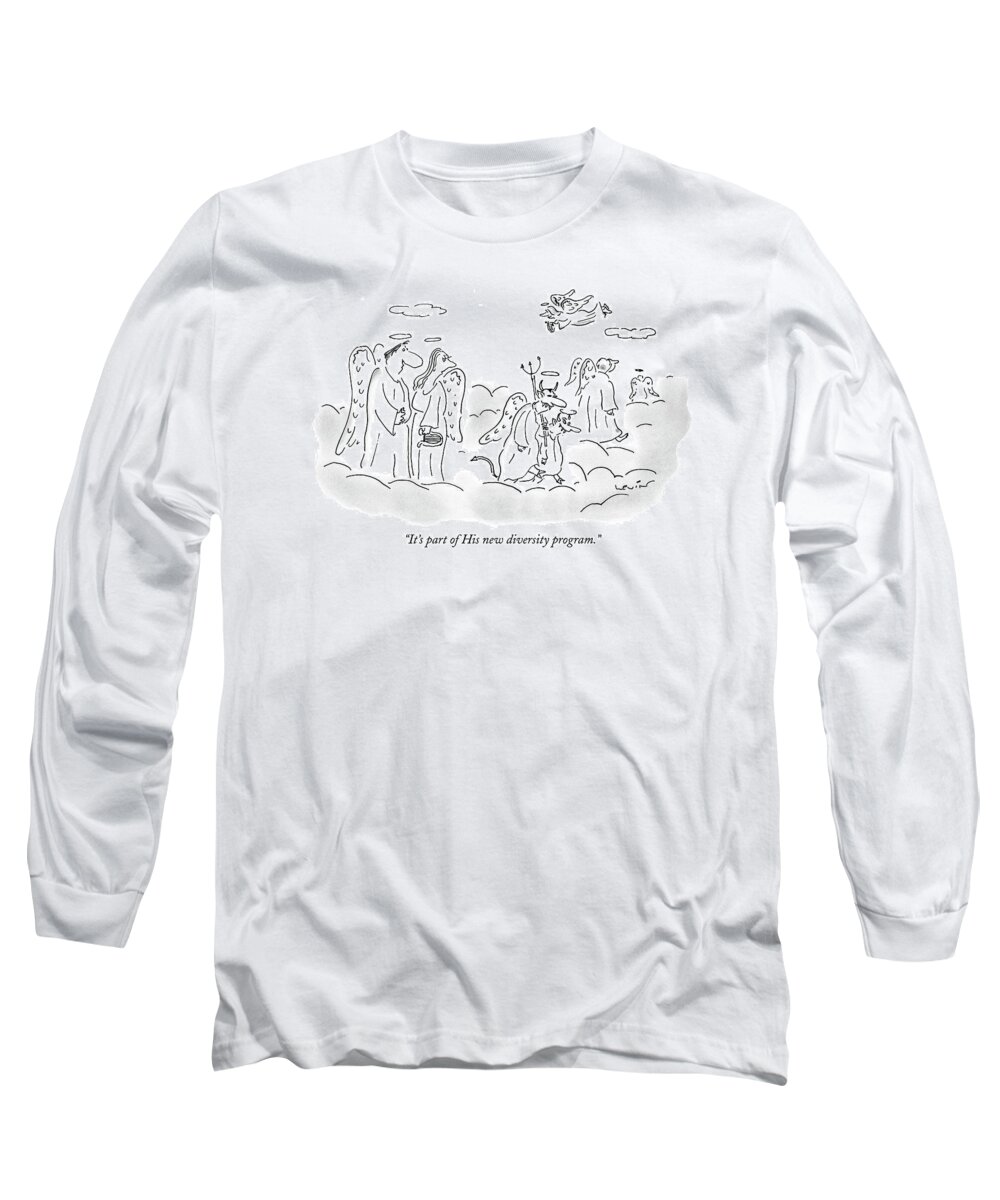 Diversity Long Sleeve T-Shirt featuring the drawing It's Part Of His New Diversity Program by Arnie Levin