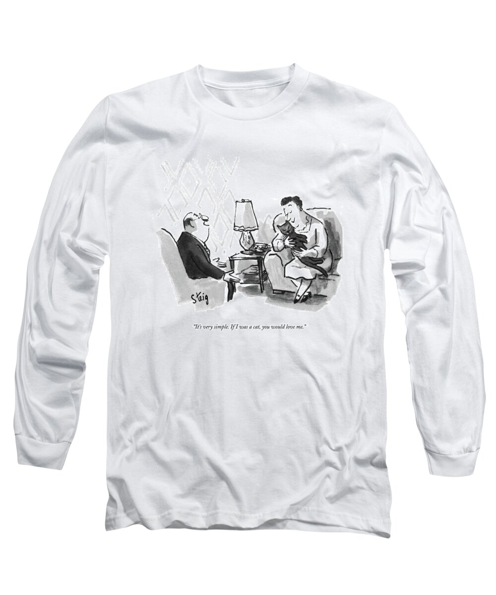 Marriage Long Sleeve T-Shirt featuring the drawing If I Was A Cat by William Steig