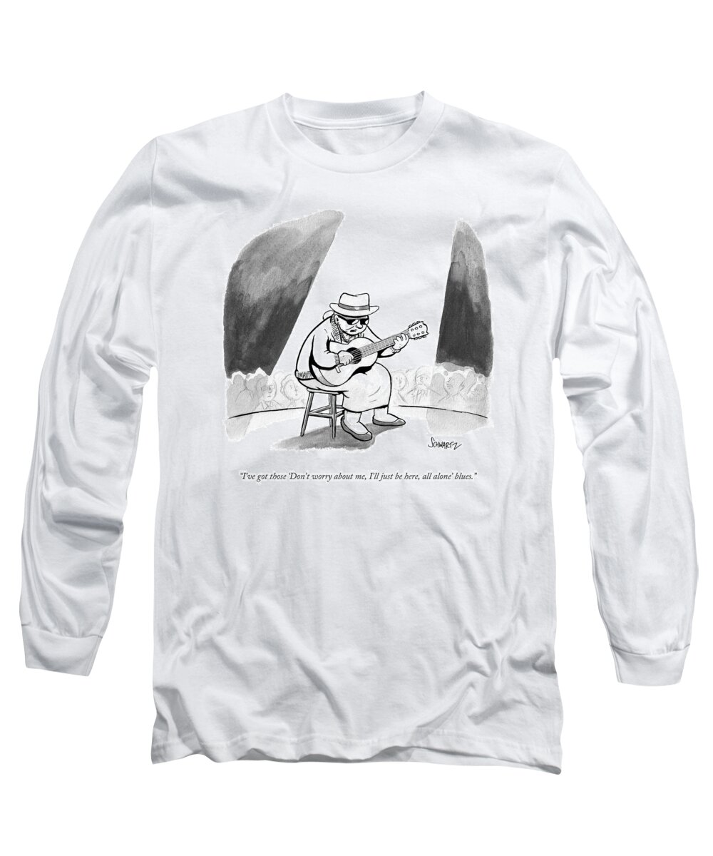 Jazz Long Sleeve T-Shirt featuring the drawing I've Got Those 'don't Worry by Benjamin Schwartz