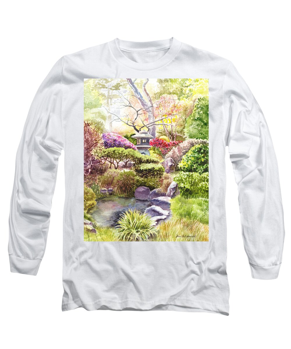 Landscape Long Sleeve T-Shirt featuring the painting San Francisco Golden Gate Park Japanese Tea Garden by Irina Sztukowski