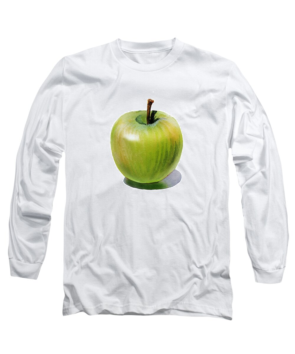 Apple Long Sleeve T-Shirt featuring the painting Juicy Green Apple by Irina Sztukowski