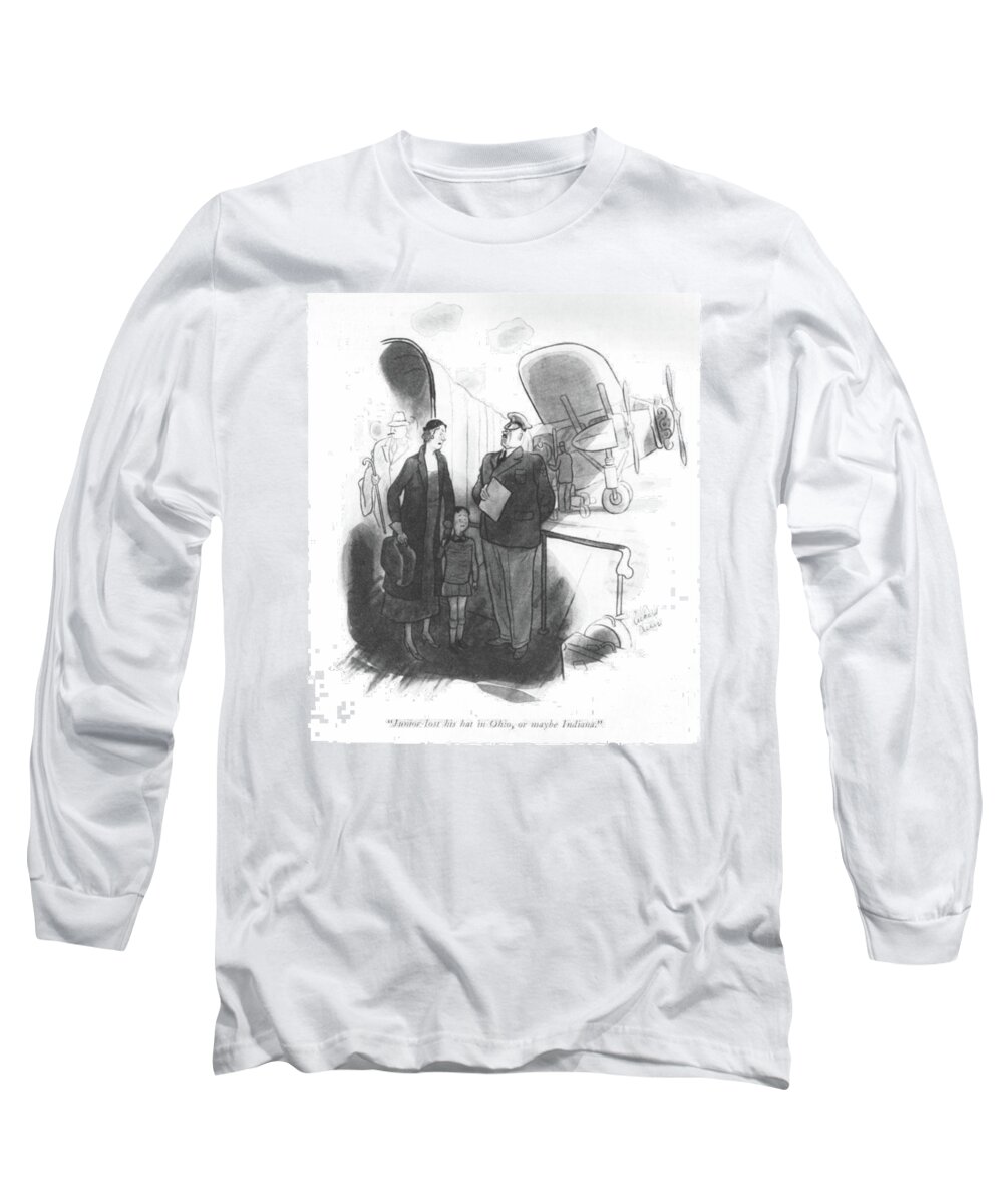 105651 Rde Richard Decker Long Sleeve T-Shirt featuring the drawing Junior Lost His Hat In Ohio by Richard Decker