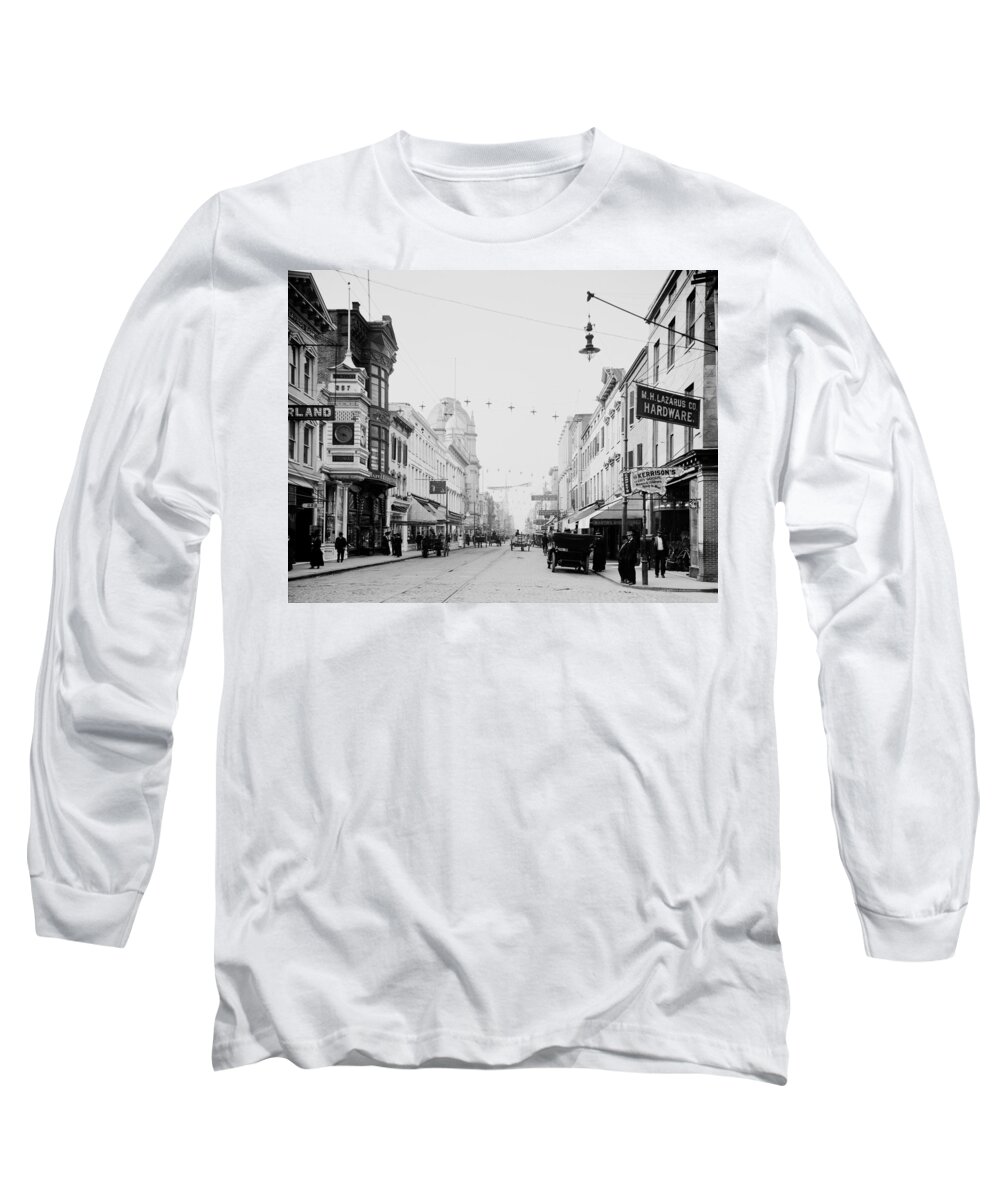 1910 Long Sleeve T-Shirt featuring the photograph King Street in Charleston South Carolina circa 1910 by Mountain Dreams