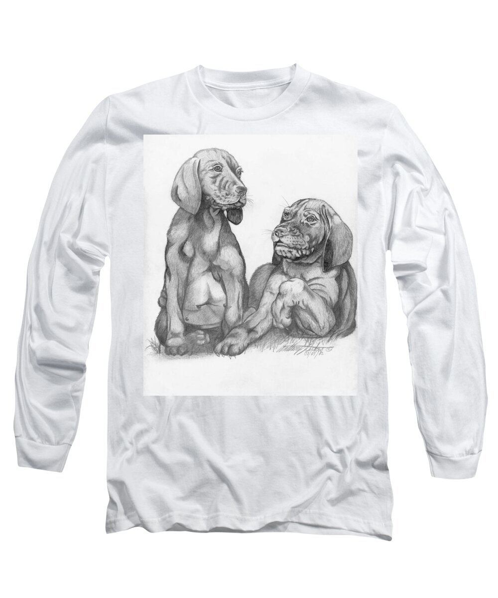 Labrador Puppies Long Sleeve T-Shirt featuring the drawing Labrador Retriver Puppies by Anthony Seeker
