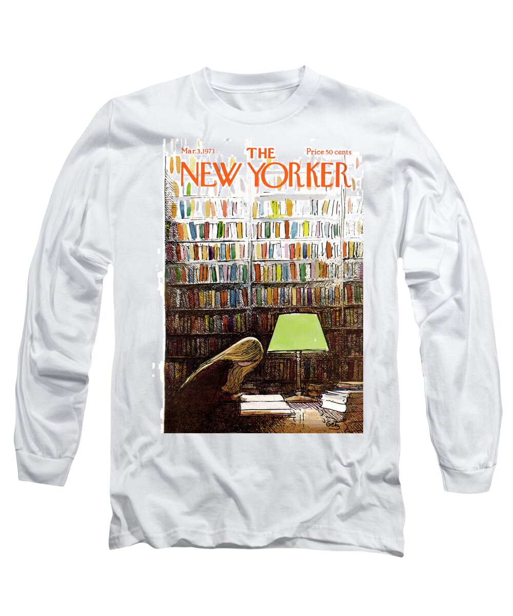 Library Long Sleeve T-Shirt featuring the painting New Yorker March 3, 1973 by Arthur Getz
