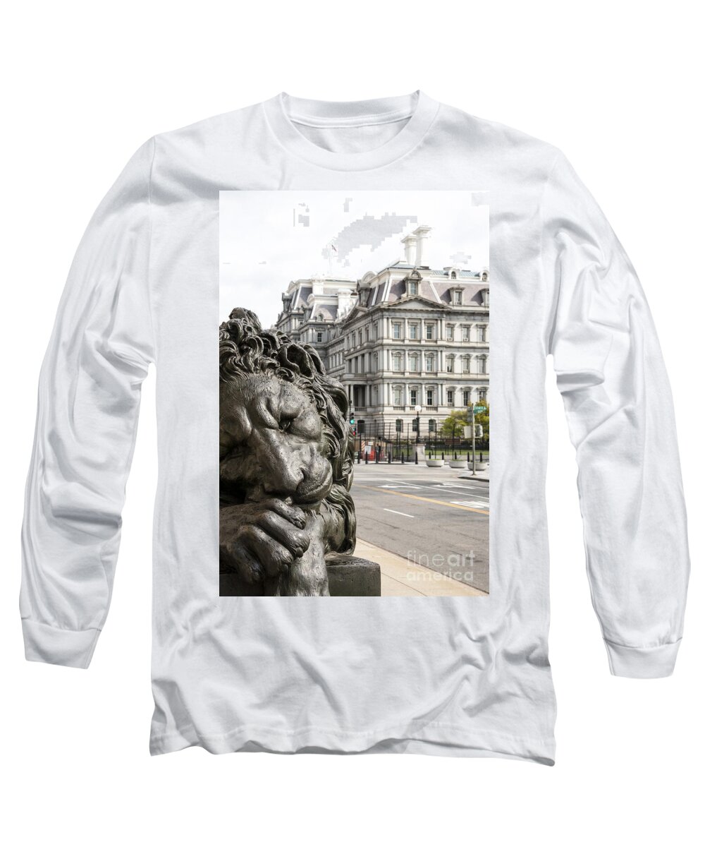 Corcoran Gallery Long Sleeve T-Shirt featuring the photograph Lion statue at entrance to Corcoran Gallery of Art in Washington DC by William Kuta