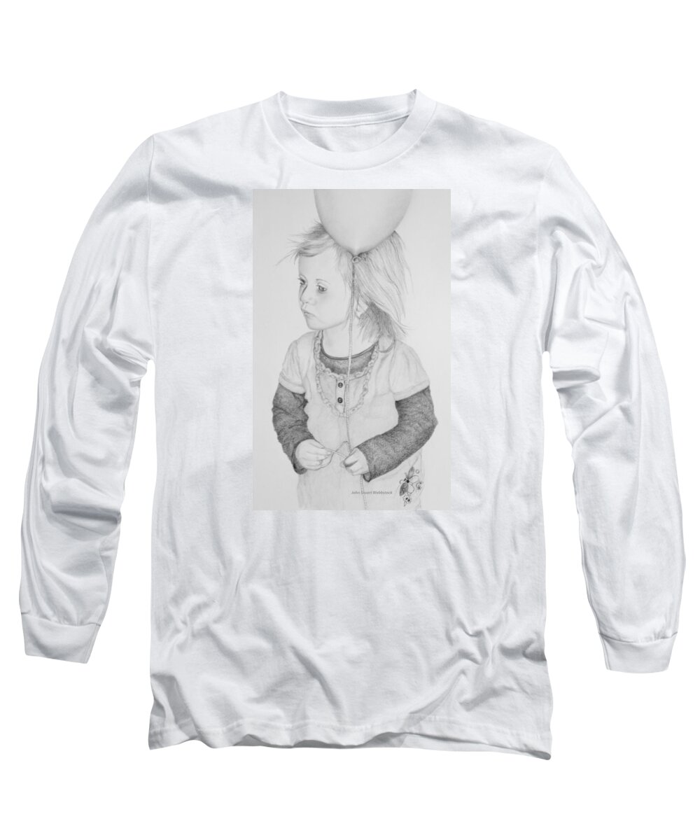 Drawing Long Sleeve T-Shirt featuring the drawing Little Girl with balloon by John Stuart Webbstock