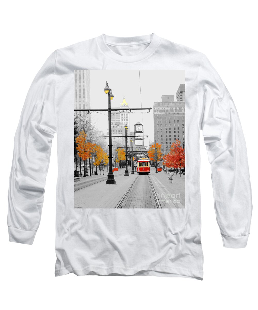 Trolley Long Sleeve T-Shirt featuring the digital art Main Street Trolley by Lizi Beard-Ward