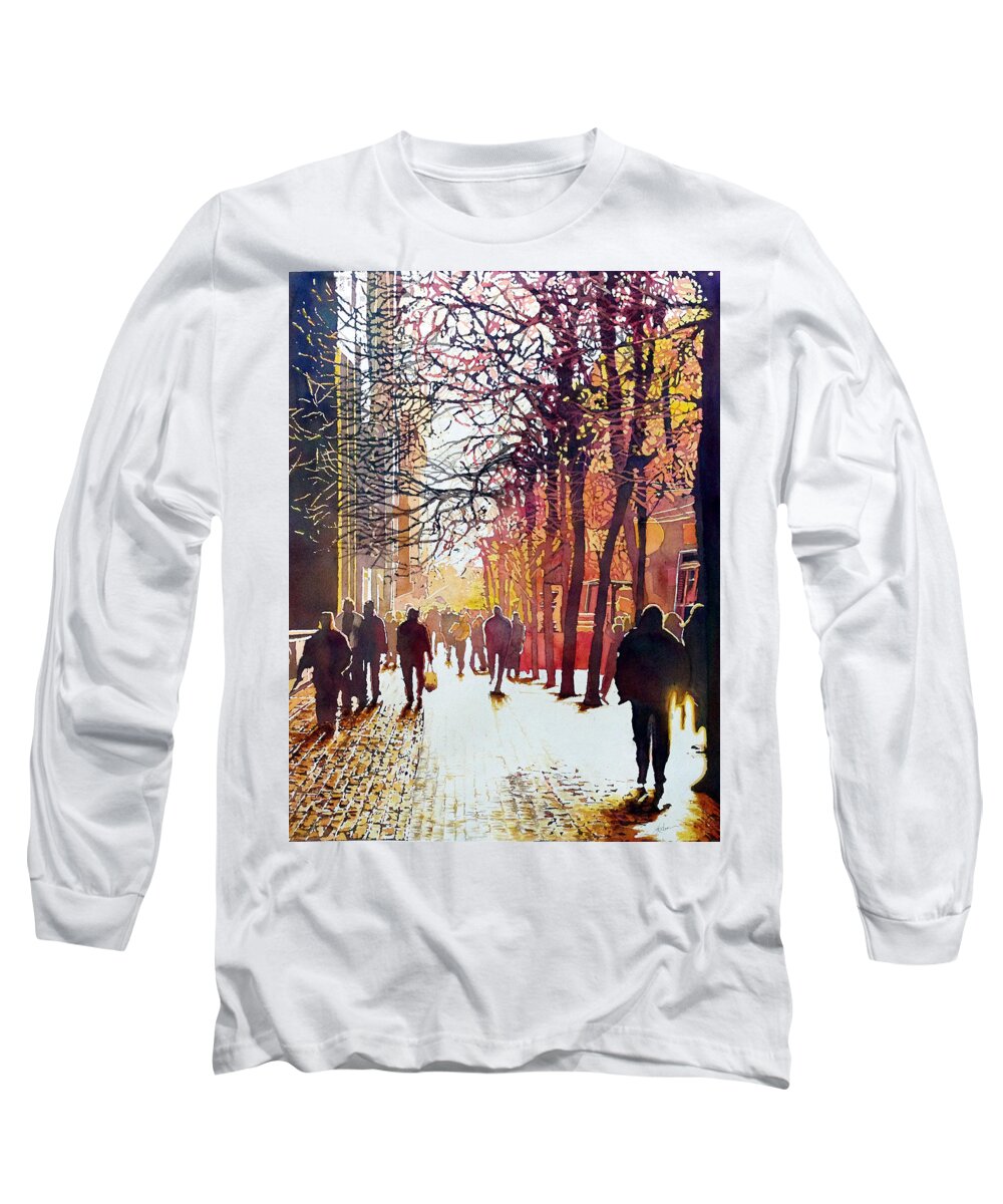 Market Street San Francisco Long Sleeve T-Shirt featuring the painting Market Street by Greg and Linda Halom