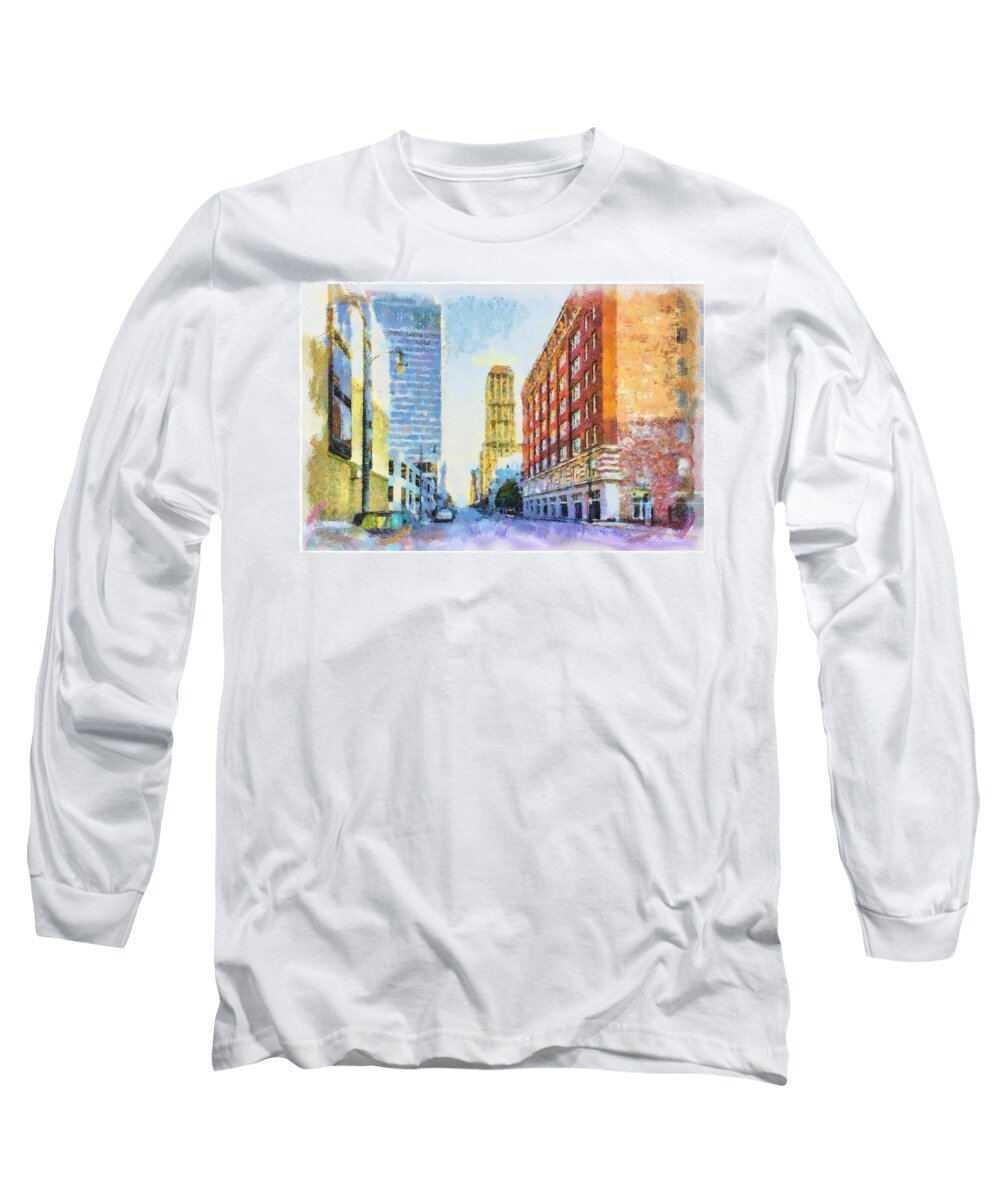 Memphis Long Sleeve T-Shirt featuring the painting Memphis City Street by Barry Jones