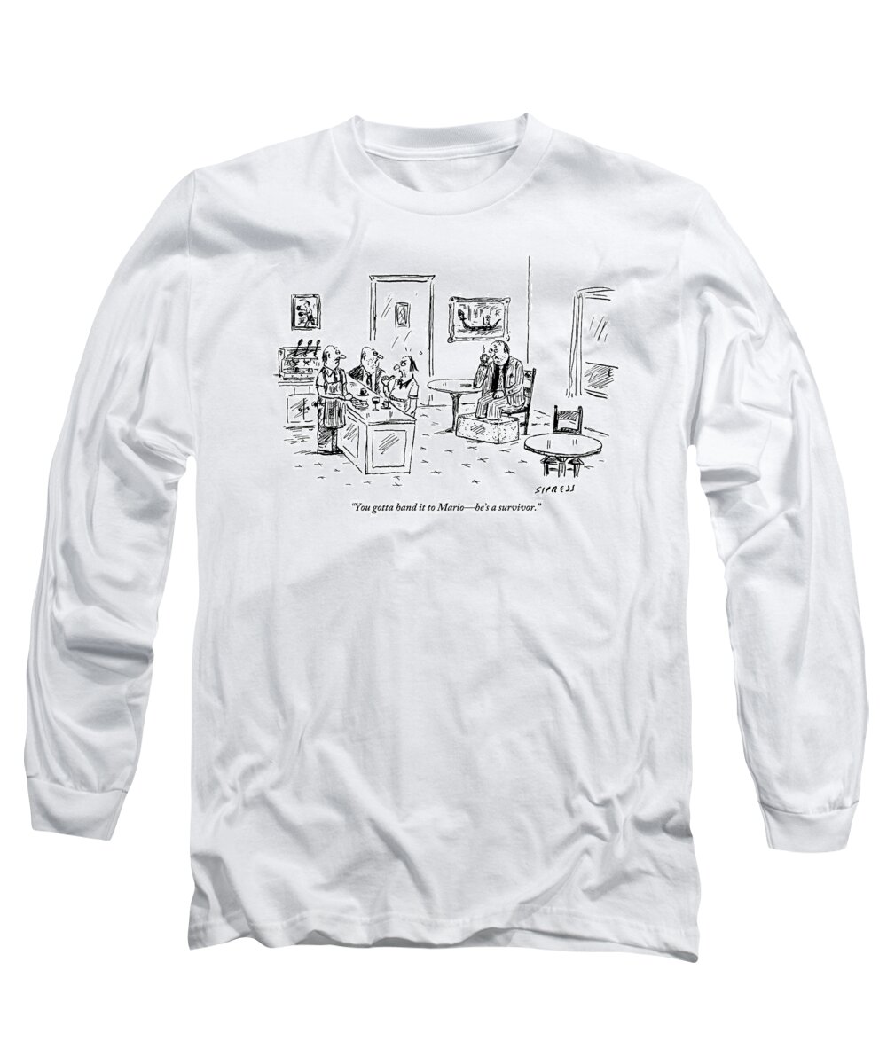 Mobster Long Sleeve T-Shirt featuring the drawing Men In A Restaurant Discuss A Patron Whose Feet by David Sipress